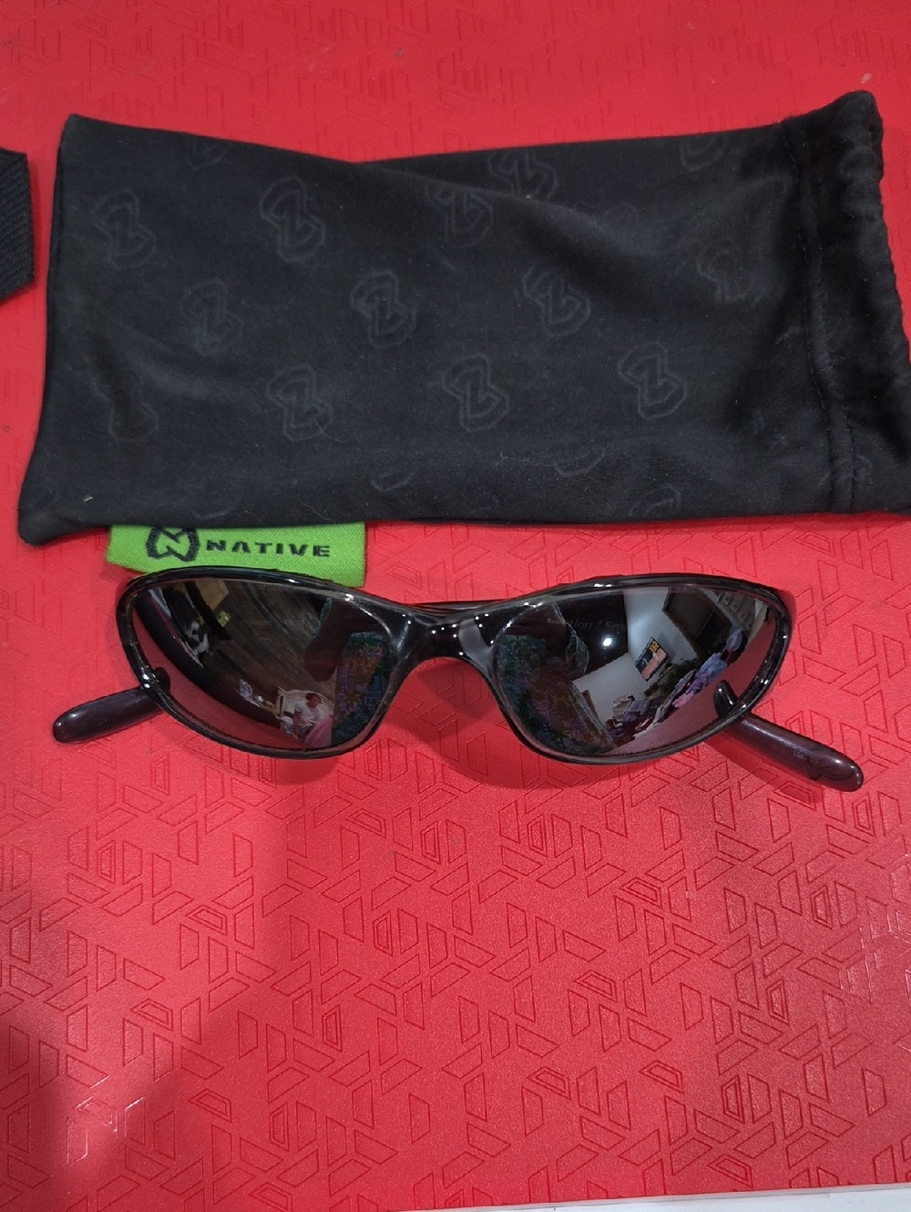 Vintage Native Black Wrap Sunglasses with Mirrored Polorized Lenses